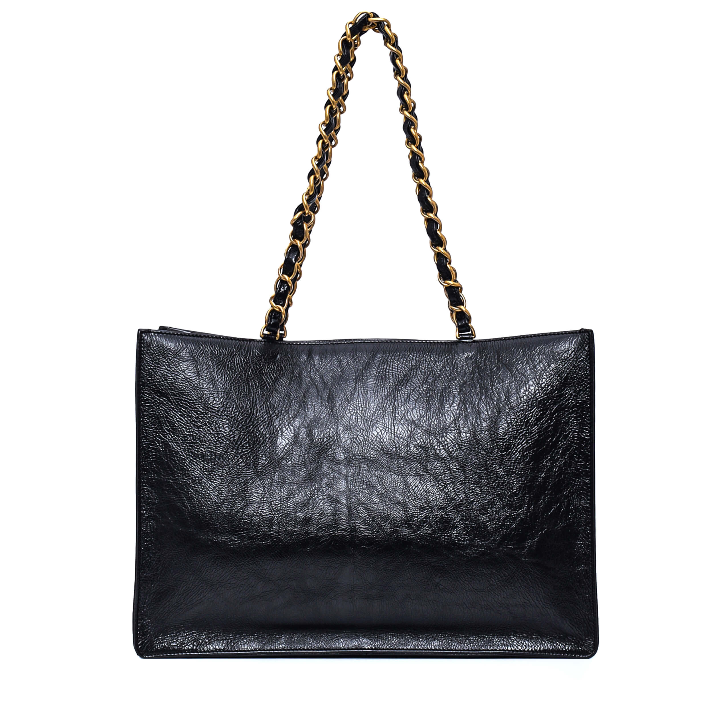 Chanel - Black Glazed Aged Calf Leather CC Tote Bag